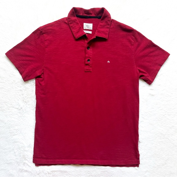 Rag & Bone Classic Fit Pique Polo Dark Red Spread Collar Short Sleeve Shirt - Picture 1 of 8